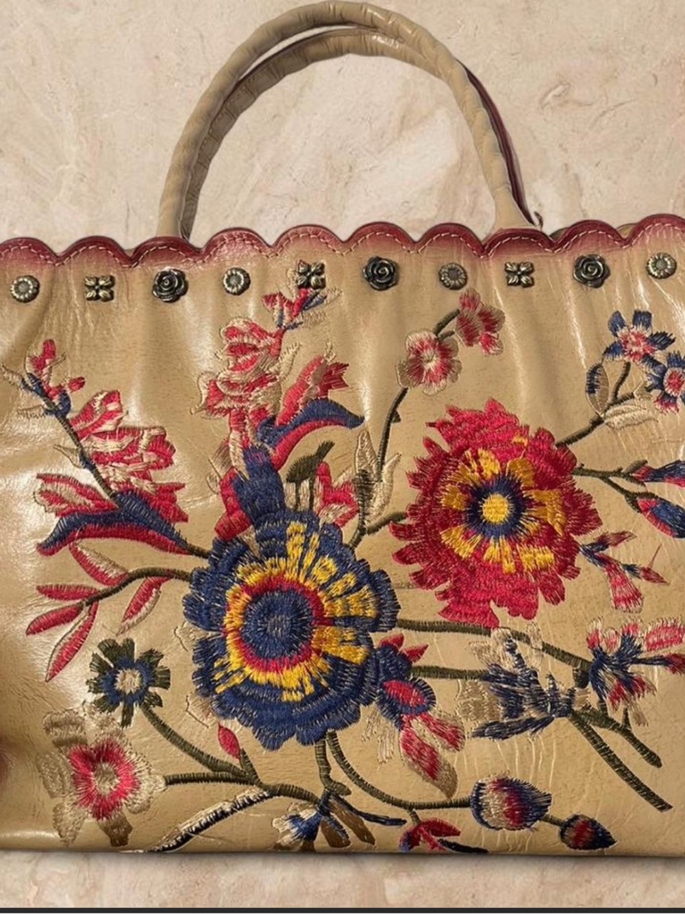 Patricia Nash Prairie Rose Embroidered Floral Tote Bag